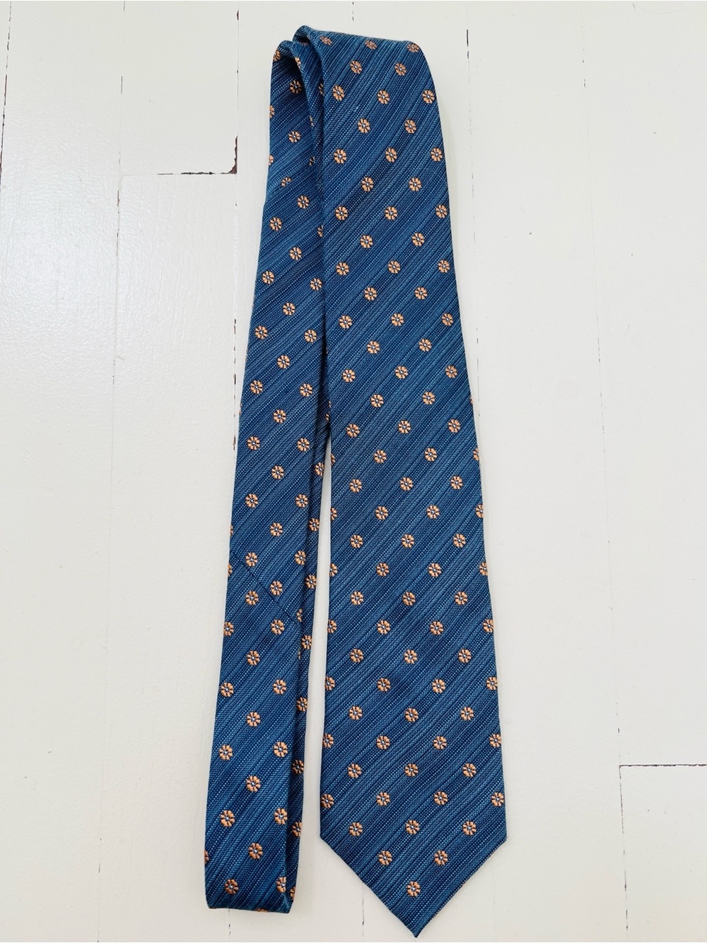 Suitsupply Blue Tie with Orange Floral Dot Pattern